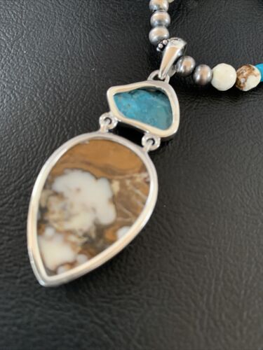 Navajo Wild Horse Turquoise Pendant Necklace | Authentic Native American Sterling Silver | Multi-Stone | 13294