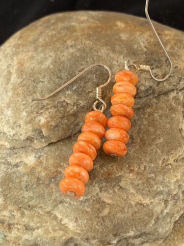Native American Navajo Orange Spiny Oyster Bead Earrings | Sterling Silver | 13057