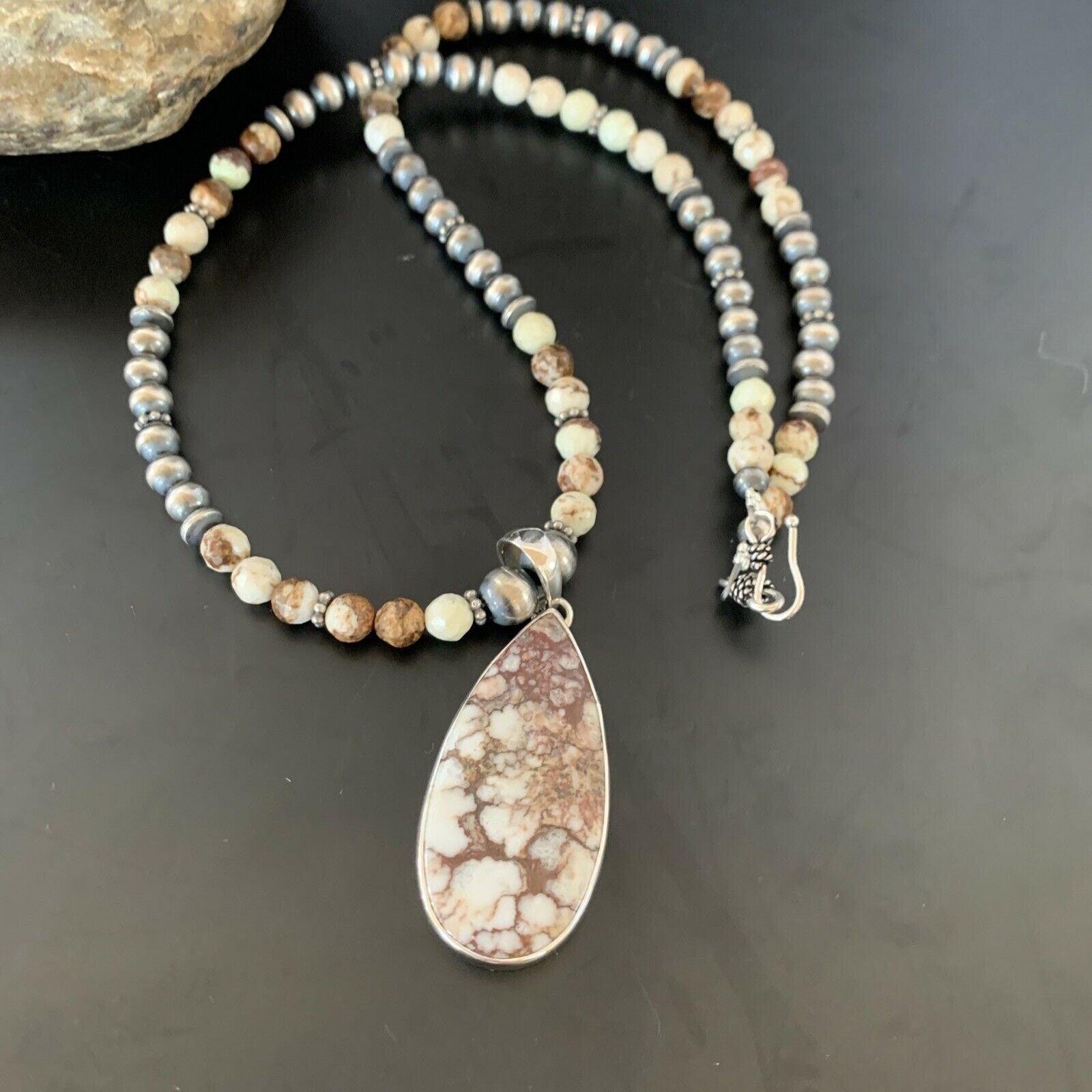 Navajo Wild Horse Turquoise Necklace Pendant | Sterling Silver | Authentic Native American Handmade | 11374 - Masha USA