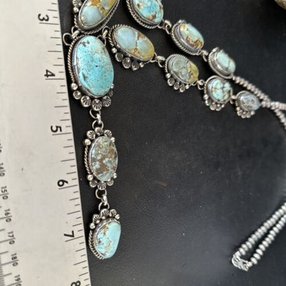 Navajo Golden Hills Turquoise Lariat Necklace | Sterling Silver | Authentic Native American Handmade | 14348