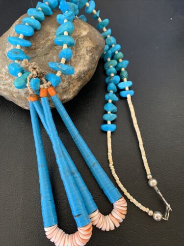 Santo Domingo Spiny Oyster Blue Turquoise Shell Jacla Necklace | 24" | Authentic Native American Handmade | 12513