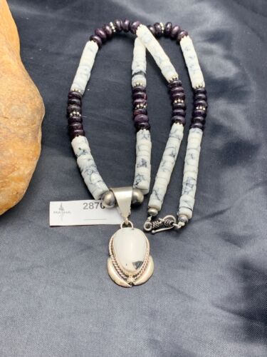 Navajo Purple Sugilite Howlite Bead Necklace | Sterling Silver | 22" | Authentic Native American Handmade | 2870