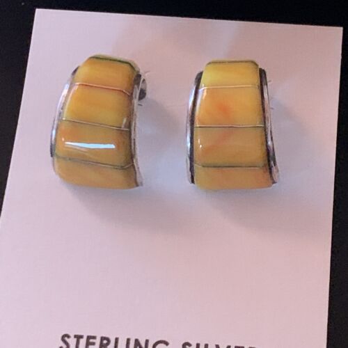 Navajo Sterling Silver & Gold Earrings | Yellow Spiny Oyster | Handmade Southwestern Jewelry | 2075