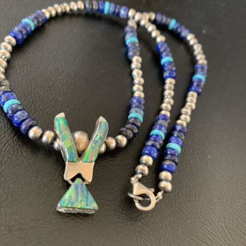 Navajo Men's Pendant | Blue Lapis Turquoise Opal Inlay | Sterling Silver Necklace | 22" | 13357