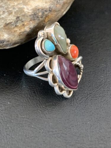 Navajo Sterling Silver Ring | Blue Turquoise & Spiny Oyster | Sz 11 | Native American Handmade | 02127