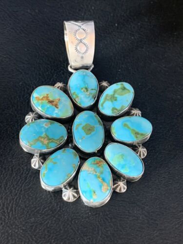 Navajo Blue Sonoran Gold Turquoise Cluster Pendant | Authentic Native American Sterling Silver | Multi-Stone | 14071