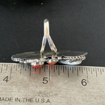 Navajo Blue Kingman Turquoise and Spiny Oyster Ring | Authentic Native American Sterling Silver | Multi-Stone | Sz 12.5 | 02163 - Masha USA