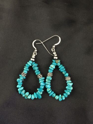 Navajo Blue Turquoise Nugget Earrings | Sterling Silver | 1.5" | Authentic Native American Handmade | 1979