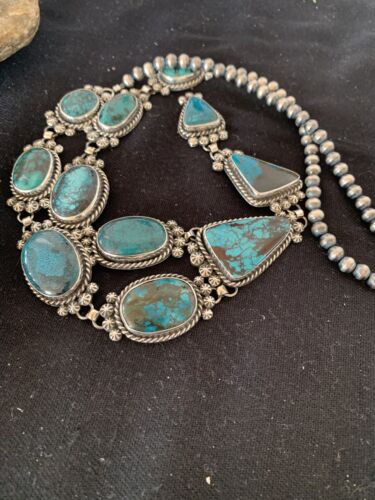 Southwestern Lariat Necklace | Arizona Turquoise | Navajo Sterling Silver | 00699 - Masha USA