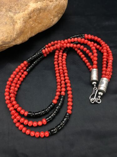 Navajo Red Coral 3 Strand Necklace | Sterling Silver | 19" | Authentic Native American Handmade | 2799