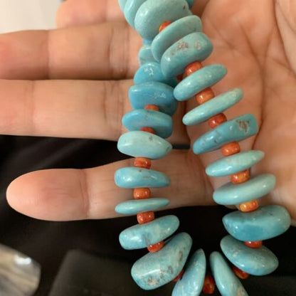 Navajo Natural Turquoise & Spiny Oyster Necklace | Sterling Silver | Authentic Native American | 29" | 13232