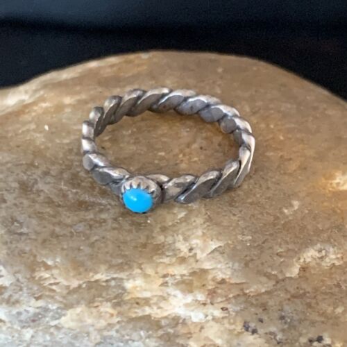 Navajo Blue Turquoise Old Pawn Ring | Sterling Silver | Sz 2.5 | Authentic Native American Handmade | 13175