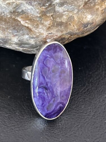 Navajo Purple Charoite Ring | Sterling Silver | Sz 8 Adjustable | Authentic Native American Handmade | 10571