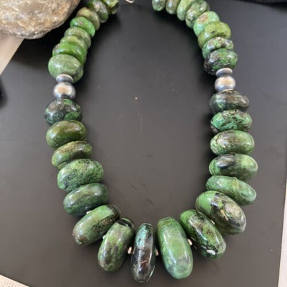Navajo Chunky Graduated Green Turquoise Necklace | Sterling Silver | Authentic Native American | 21" | 11349