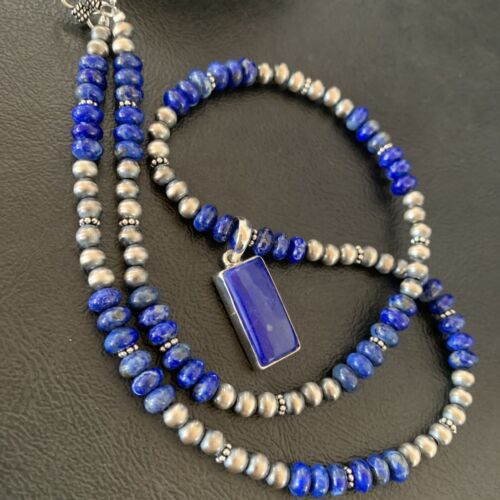 Native American Navajo Blue Lapis Pendant Necklace | Sterling Silver | Authentic Handmade | 11670