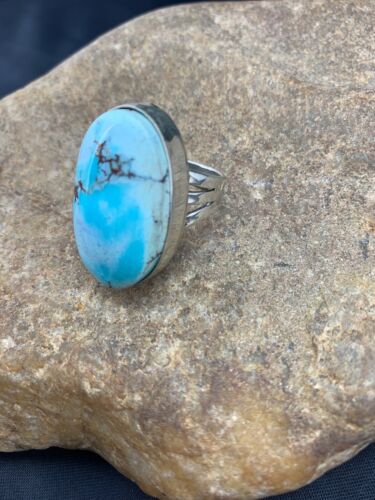 Navajo Blue Royston Turquoise Ring | Sterling Silver | Sz 9 | Authentic Native American Handmade | 10226