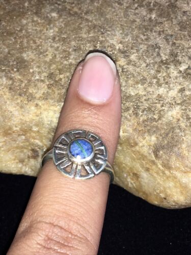 Navajo Blue Denim Lapis & Opal Inlay Ring | Sterling Silver | Sz 6.5 | Authentic Native American Handmade | 01790