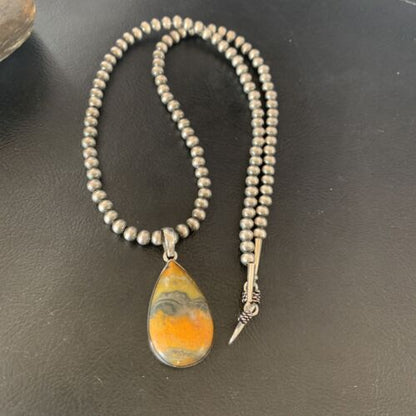 Navajo Bumblebee Jasper Pendant Necklace | Sterling Silver | Authentic Native American Handmade | 12729