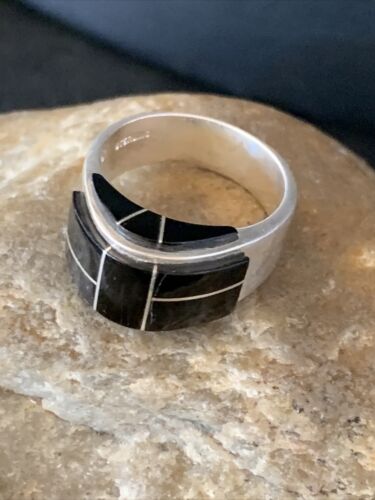 Navajo Black Onyx Inlay Band Ring | Sz 9 | Authentic Native American Handmade | 14165