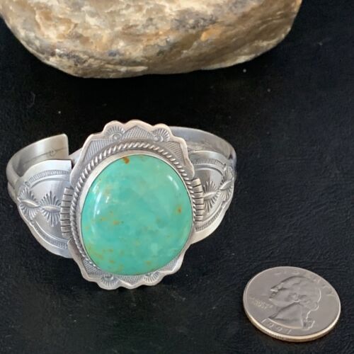 Native American Men's Green Royston Turquoise Cuff Bracelet | Sterling Silver | 14132