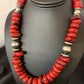 Navajo Red Coral Bead Necklace | Sterling Silver | 20" | Authentic Native American Handmade | 13375