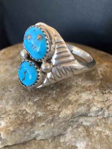 Navajo Kingman Turquoise Multi-Stone Ring | Authentic Native American Sterling Silver | Sz 14 | 105