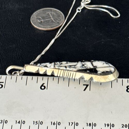 Navajo White Buffalo Turquoise Necklace | Inlay Pendant | Sterling Silver | Authentic Native American Handmade | 14246