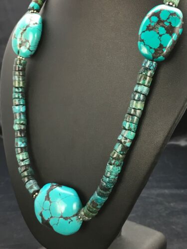 Navajo Turquoise Heishi Chunky Necklace | Sterling Silver | 20" | Authentic Native American Handmade | 2959