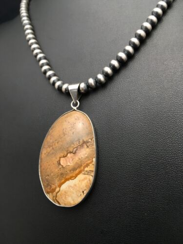 Southwestern Jasper Picture Pendant Necklace | Sterling Silver | 2.25" | Authentic Native American Handmade | 3007