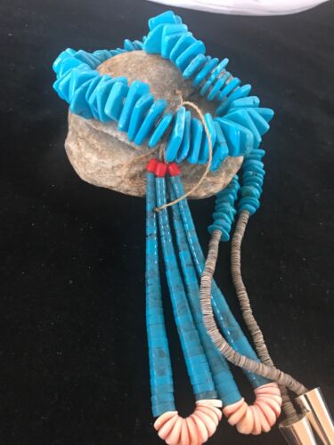 Navajo Turquoise Jacla Necklace | Sterling Silver | Santo Domingo | Authentic Native American Handmade | 3166