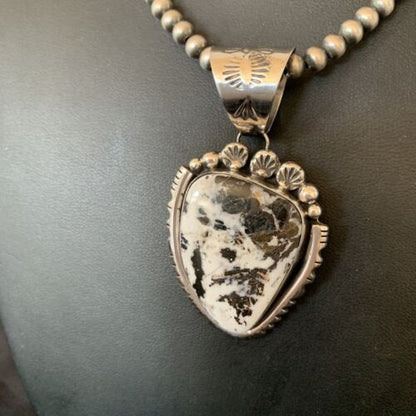 Men's Navajo White Buffalo Turquoise Pendant | Sterling Silver | Authentic Native American Handmade | 11844