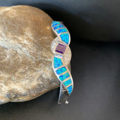 Navajo Blue Opal Amethyst Bracelet | Sterling Silver | 7" | Authentic Native American Handmade | 13123