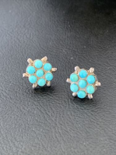 Zuni Petit Point TurquoiseCluster Earrings | Authentic Native American Handmade | Sterling Silver | 1608