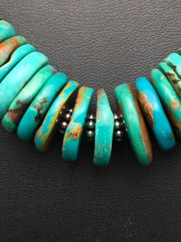 Southwestern Navajo Graduated Turquoise Sterling Silver Necklace | Authentic Native American | 18" | 4045