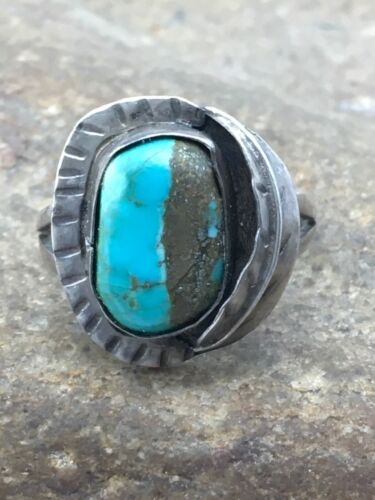 Navajo Blue Turquoise Ring | Sterling Silver | Sz 7.5 | Authentic Native American Handmade | 4457