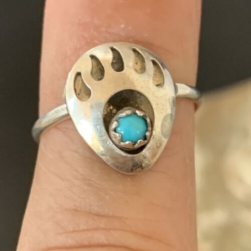 Navajo Bear Paw Blue Turquoise Pinky Ring | Sterling Silver | Sz 4.5 | 10838