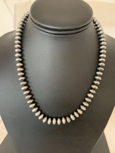 Navajo Pearl Rondelle Necklace | Sterling Silver Beads | Handmade | 17" | 2156