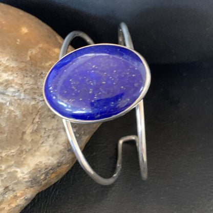Minimalist Women's Blue Lapis Lazuli Cuff Wire Bracelet | Sterling Silver | 12873