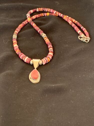 Spiny Oyster Purple Pendant Necklace | Sterling Silver | 22" | Authentic Native American Handmade | 2844