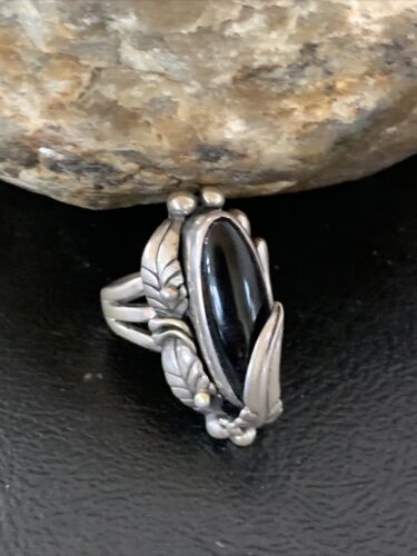 Native American Indian Design Black Onyx Ring | Sterling Silver | Sz 6.5 | 10796