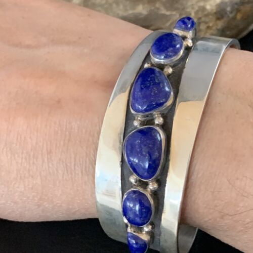 Native American Men's Navajo Blue Lapis Lazuli Cuff Bracelet | Sterling Silver | 14130