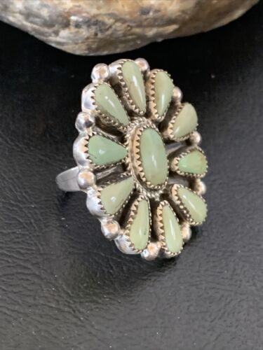 Navajo Green Turquoise Cluster Ring | Authentic Native American Sterling Silver | Multi-Stone | Sz 9 | 12195