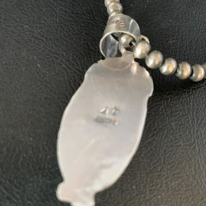 Men's Navajo Pearl White Buffalo Turquoise Sterling Necklace Pendant | 13752