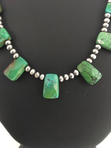 Navajo Faceted Teardrop Green Turquoise Necklace | Sterling Silver | 20" | Authentic Native American Handmade | 8867