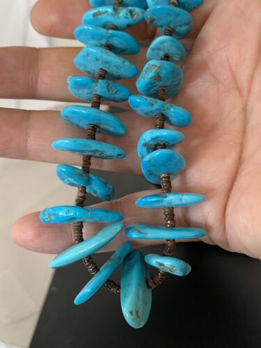 Navajo Sleeping Beauty Turquoise Nugget Necklace | Sterling Silver | Graduated | Authentic Native American | 26" | 511