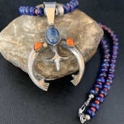 Navajo Blue Lapis Spiny Oyster Pendant Necklace | Authentic Native American Sterling Silver | Naja | 13707
