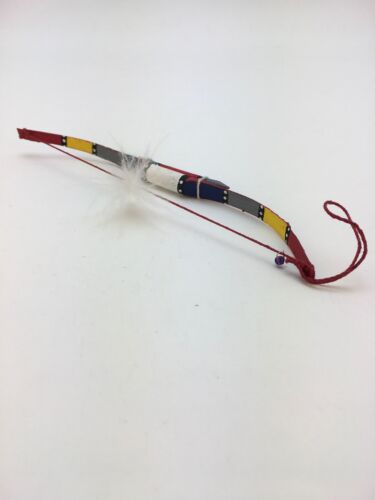 Native American Red Leather Bow Model Car Charm Dangle | Navajo Handmade | 6.5" | 8891