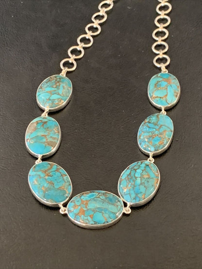 Navajo Blue Mojave Turquoise Pendant Necklace | Sterling Silver | 18" | Authentic Native American Handmade | 11635
