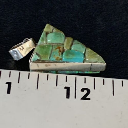 Navajo Turquoise Spiny Opal Multi-Color Inlay Pendant | Sterling Silver | Authentic Native American Handmade | 13723