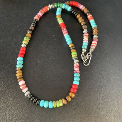 Multi-Color Turquoise Necklace | Sterling Silver | 20" | Authentic Native American Handmade | 13557